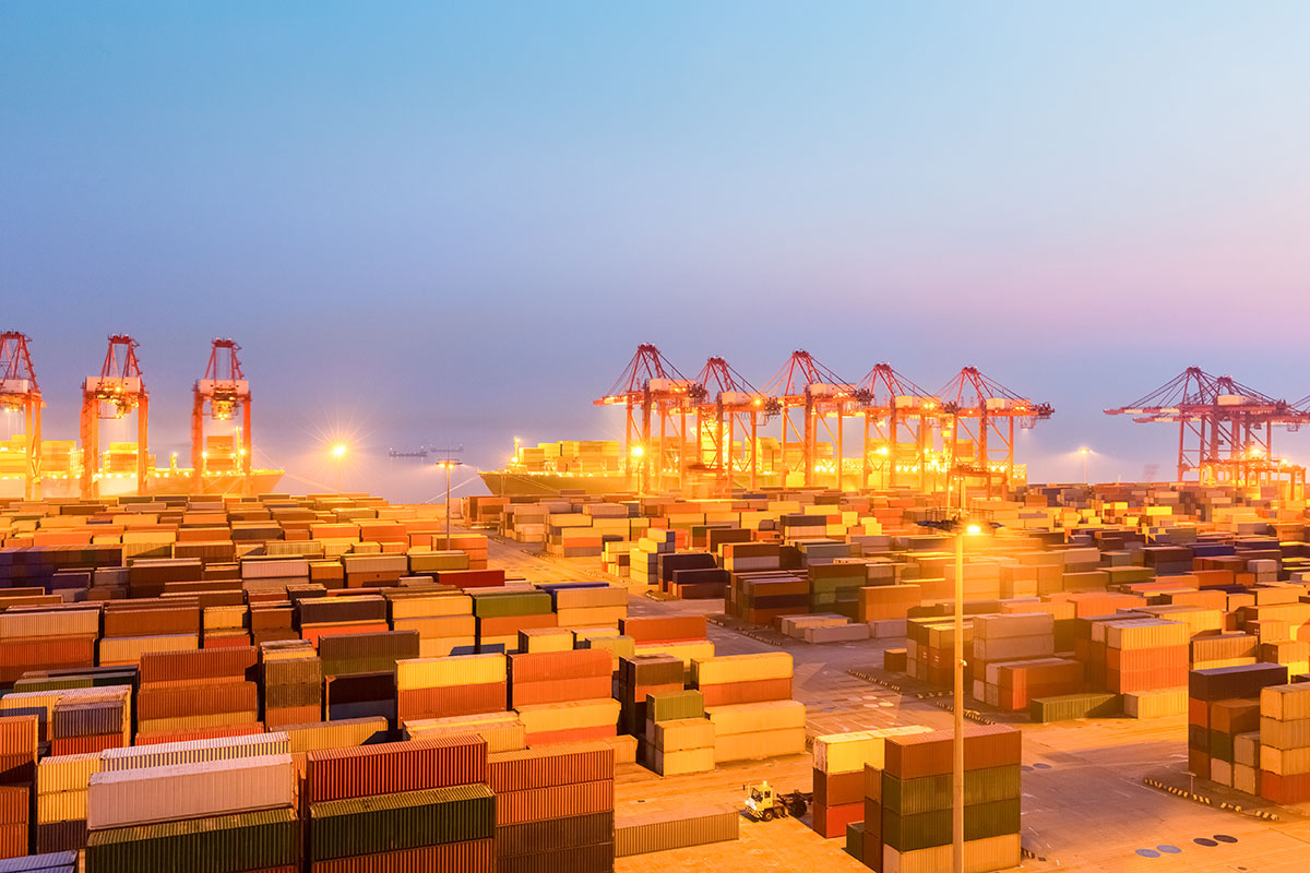 container wharf in nightfall international import 2022 02 01 23 42 58 utc